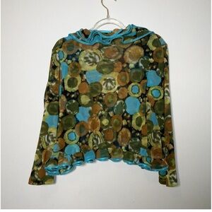 Berek Womens Large Green Long Sleeve Open Front Knitted Cardigan Ruffle Sweater